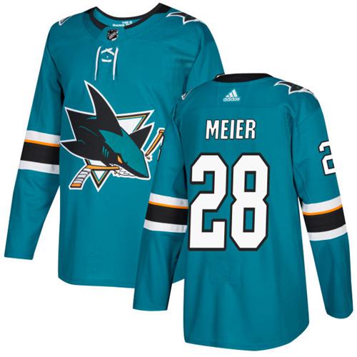 Adidas Sharks #28 Timo Meier Teal Home Authentic Stitched NHL Jersey